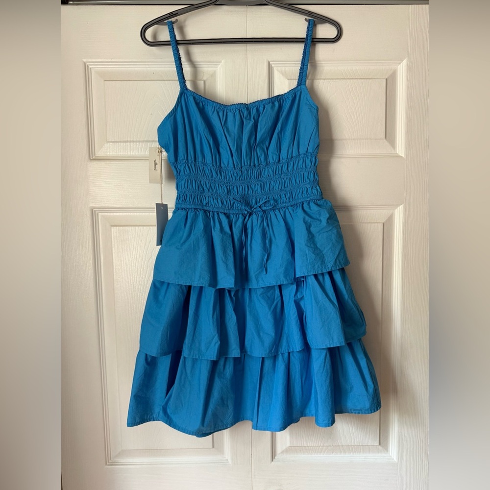 Wilfred (Aritzia) Blue Blooming Poplin Mini Dress